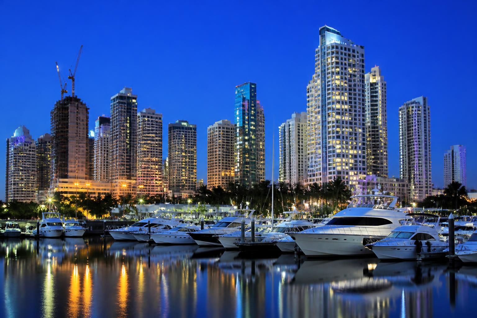 South Florida marina and downtown skyline